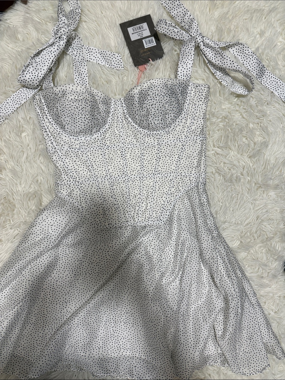 House of CB White Mini Dress with Black Polka Dots